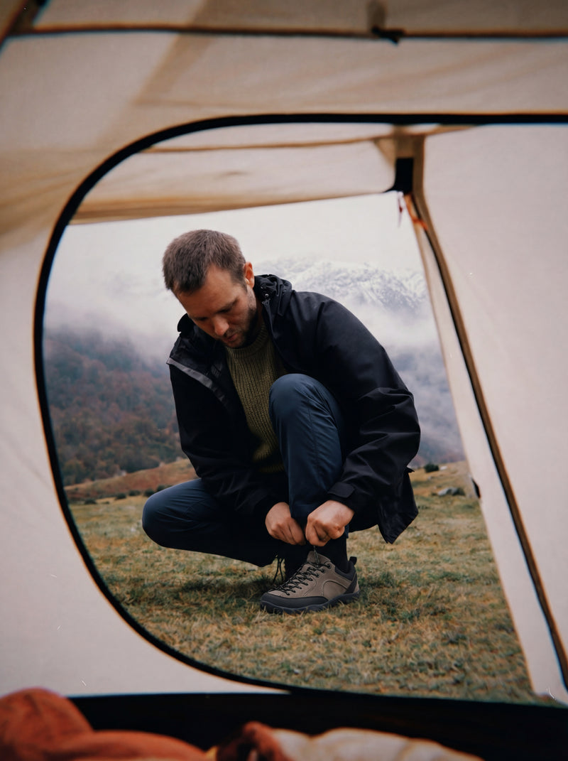 Women brown winter snow boots walking in rainy weather, waterproof cold weather boots