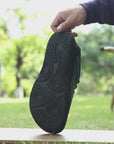 Dannto Veld I - Men's and Women's Wide Toe Box Barefoot Shoes green shown being worn and demonstrated in motion outdoors